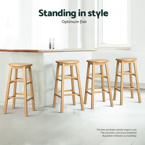 Artiss 4x Bar Stools Kitchen Dining Chairs Counter Round Stool Wooden Nature - Picture 6 of 8