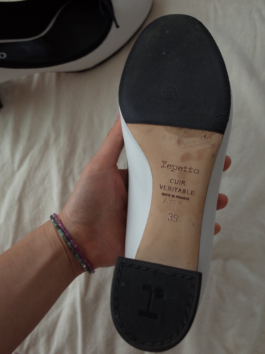 Repetto Farah White Leather Black Bow Block Heel Ballet Pump 39 | eBay