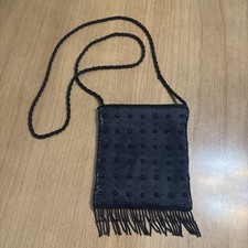Vintage Beaded Evening Bag Purse Crossbody Black Beaded Shoulder Strap