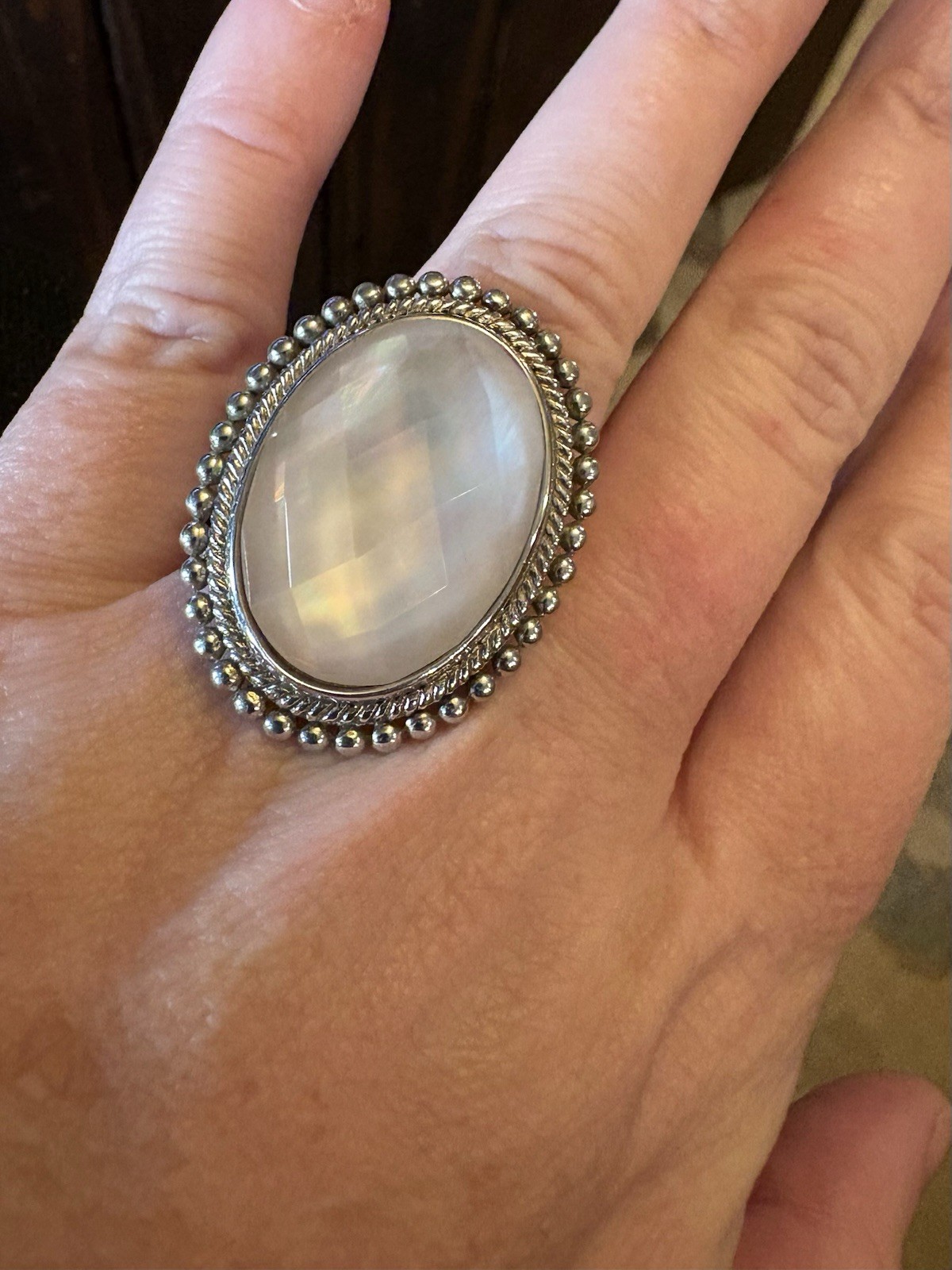 Large Oval Opalite Glass Statement Ring - Size 7 - image 1