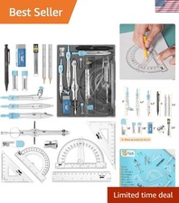15-Piece Light Blue Geometry Set with Protractor for Students  Professionals