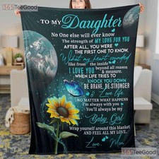 To My Daughter Moon Sunflower Fleece Blanket, Loving Mom Gift for Daughter
