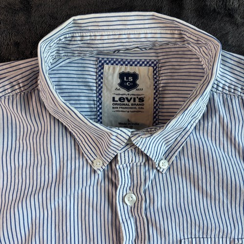 Levi's Mens Large White Striped Button Down Shirt Long Sleeve Casual Top - Picture 4 of 8