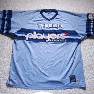 VTG PLAYER9 Players University Men's XXL Light Blue Striped Jersey Applique