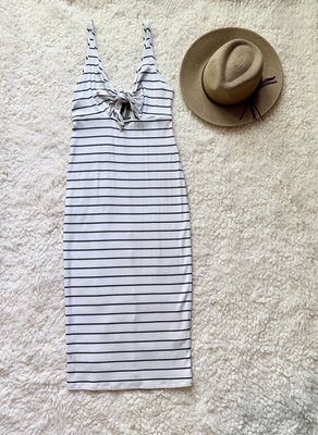 #ad Express Striped Summer Tie Front Cutout Midi Dress NWT Brunch Date Night $32.00