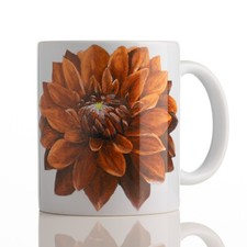Brown Dahlia Flower Mug | Hand-Painted Floral Coffee Cup | Autumn Art Tea Mug