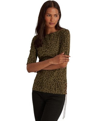 LAUREN Ralph Lauren Olive Multi Ocelot-Print Women T Shirts