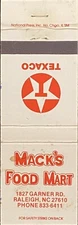MACK’S Food Mart Raleigh North Carolina Vintage Match-COVER B-4257