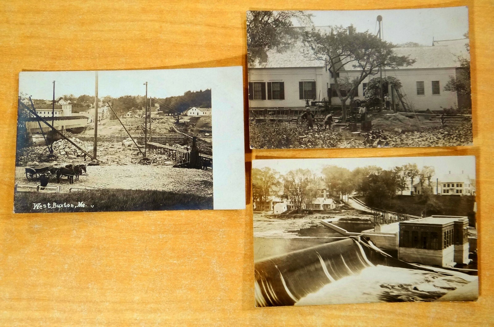 3 Photo Postcards WEST BUXTON Maine ME Dam or Bridge Construction Steam Engines eBay