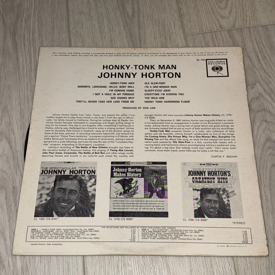 Johnny Horton Honky-Tonk Man by Columbia Records 33rpm VINYL LP - Image 2 of 4