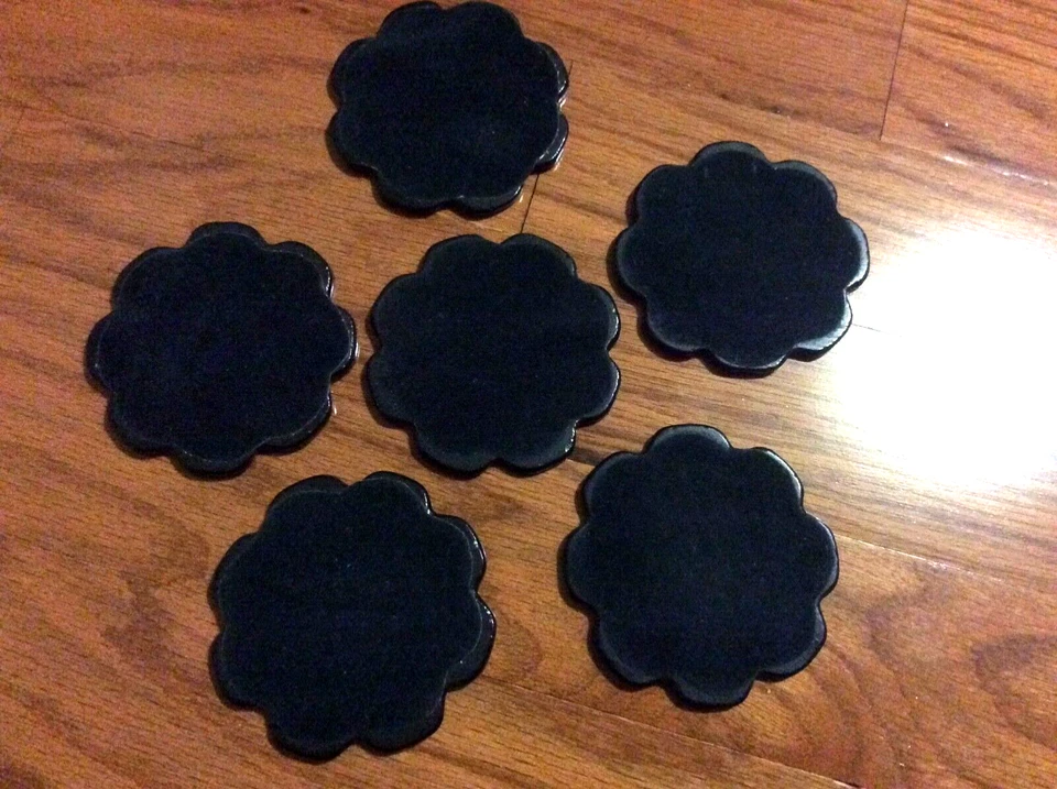 Cafe bakery black gothic ceramic coaster set 6 trivet studio Pottery Tea Coffee - Image 2 of 4