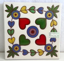 Besheer Art Tile NEW Trivet Early American Quilt Design Heart Bullseye NWT