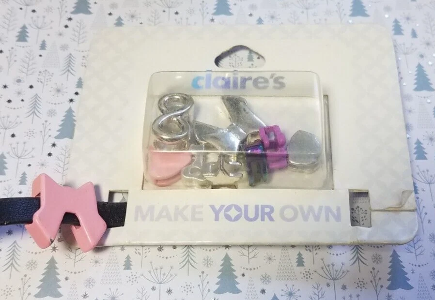 Vtg Nip Claire's Make Your Own Bracelet Kit Black Leather Slide Bracelet Charms - Image 4 of 4