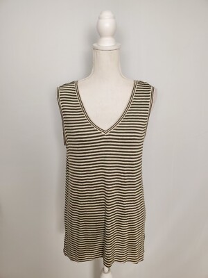 Cabi Super Soft Olive Green Horizontal Striped Comfy Tank Top Women's Medium.