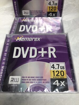 3pcs ~Memorex DVD+R Blank DVDs Recordable ,PC Home Video Jewel Case Storage