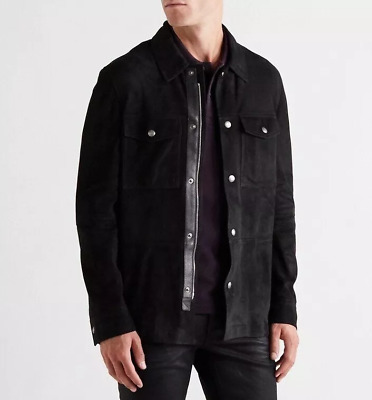 Chemise en cuir veste pour hommes en daim pur noir acheter taille XS S M L XXL 3XL...