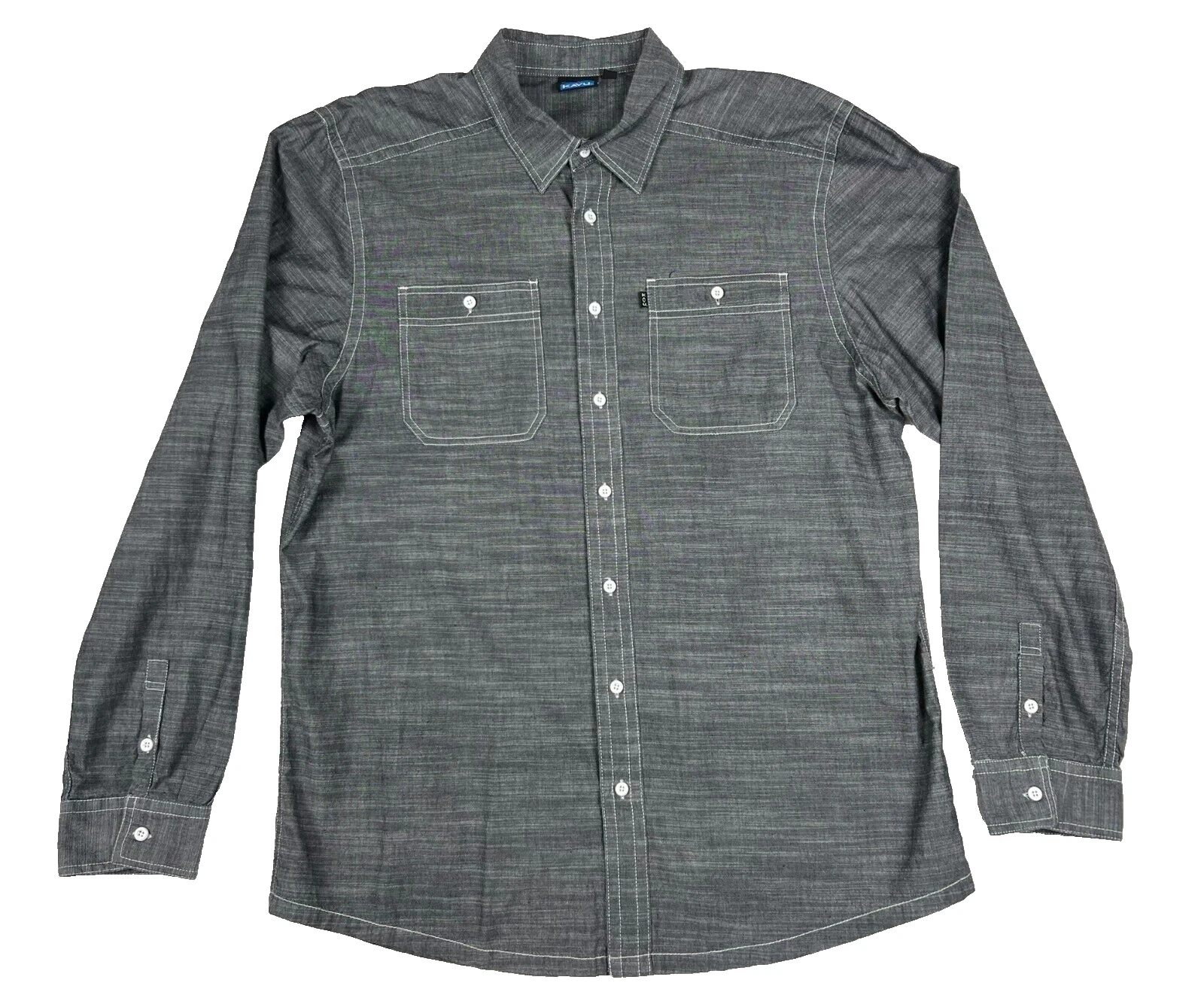 KAVU Shirt Mens XL Button Up Long Sleeve Pocket Hiking Grey Western Outdoors