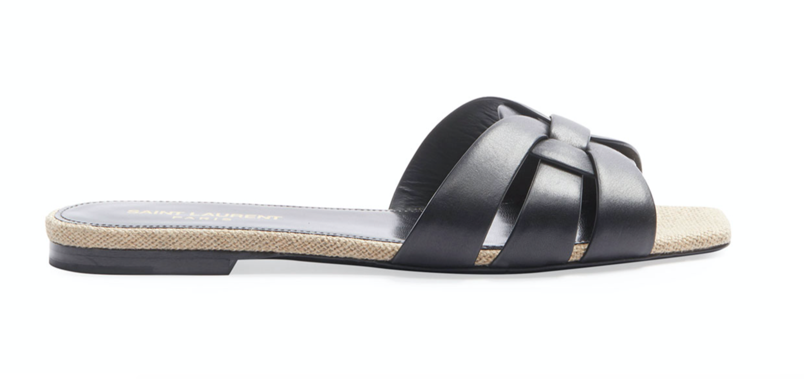 Sandalo Saint Laurent YSL Tribute Nu Pieds pelle nera beige corda scorrevole piatto 36