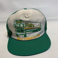 Vintage Hall's Trucking Snap Back Trucker Hat Cap Mesh Made in USA VG
