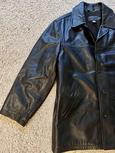 J.CREW Vintage Men's Leather Black Insulated 1990s Car Coat J.CREW Vintage Men's Leather Black Insulated 1990s Car Coat