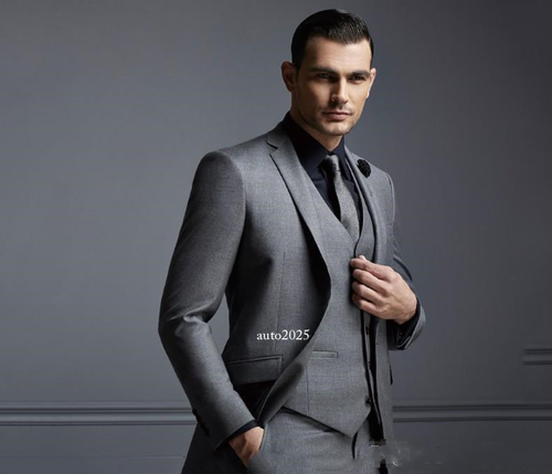 Gray Men's Suit Groom Suit Formal Men's Wedding Blazer Coat Vest Pants 3Pcs Set - Picture 17 of 24
