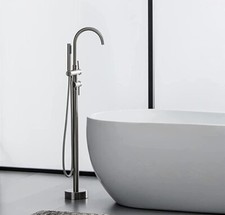 Chrome Freestanding Tub Faucet Floor Mounted Bathtub Filler with Hand Sprayer