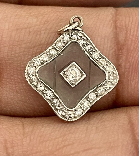 Art Deco Platin Kampfer Glas und Diamant filigran Anhänger (X79) - Bild 2 von 5
