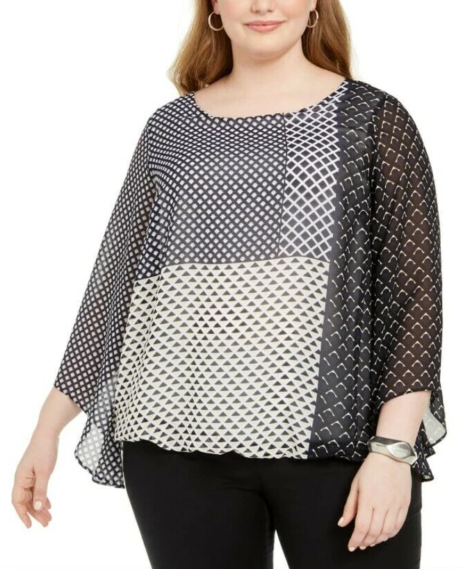 Alfani Plus Size Printed Angel-Sleeve Bubble Top Women's Size 1X NWT