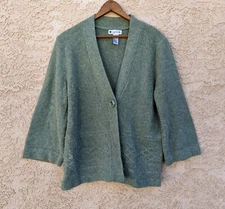 Valerie Bertinelli Womens Size XL Green Knit Angora Blend Cardigan Sweater 