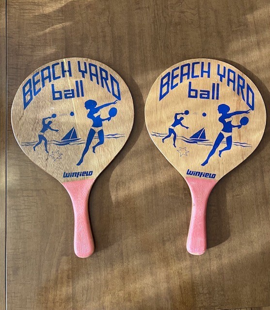 Vintage 1960s Winfield Wooden Beach Paddle Ball Set