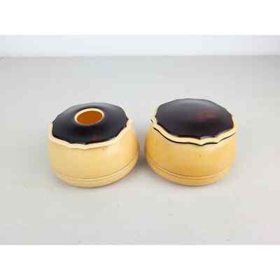 Vintage 1940s Celluloid Vanity Set of 2 Palmers Powder Jars with Lids