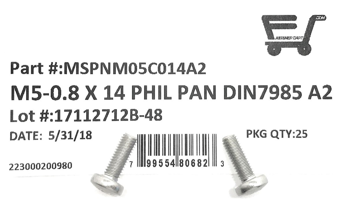 M5-0.8 x 8mm DIN 7985 Phillips Drive Pan Head Grade A2