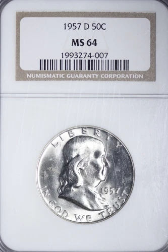 BU 1957-D Franklin Half Dollar NGC MS64 Blazer! SEX