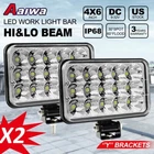 Pair 4x6'' LED Headlights Sealed Driving Fog Lights Work Lights + Mount Brackets