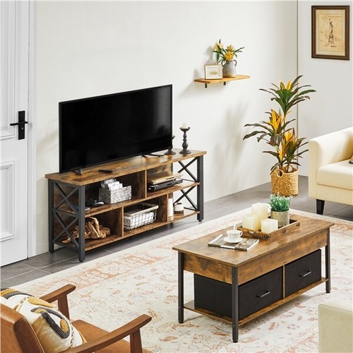 TV Stand with Storage Shelves Rustic Brown Industrial TV Console for 65 In TV - Picture 2 of 12