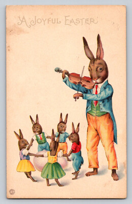 Dressed Anthropomorphic Rabbit Family Fantasy Dance Play Violin Easter P725