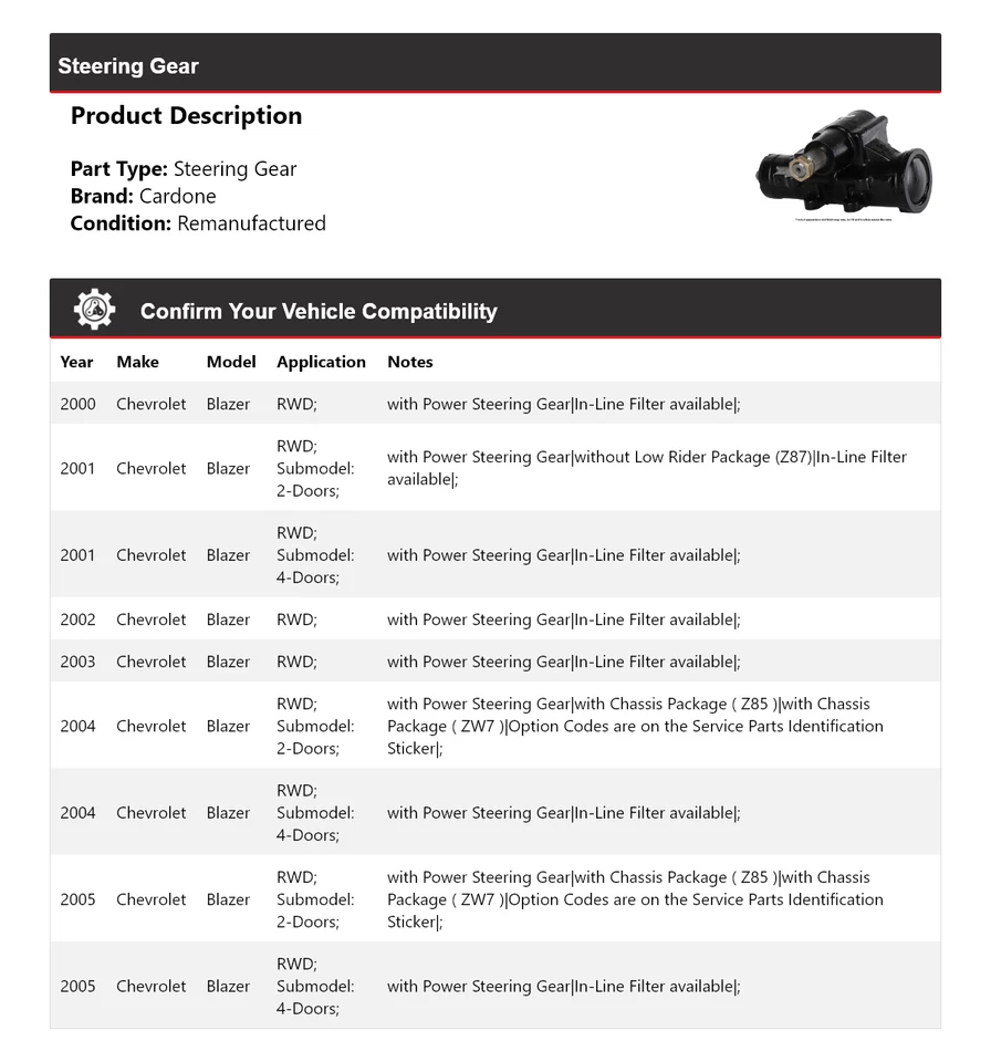 Для 2000-2005 Chevrolet Blazer RWD руль Cardone 2001 2002 2003 2004 - Изображение 2 из 4