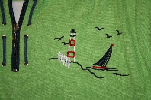 Vtg BonWorth Medium Nautical Lighthouse Embroidered Sweatshirt 1/4 Zip Chest:47" - Picture 5 of 7