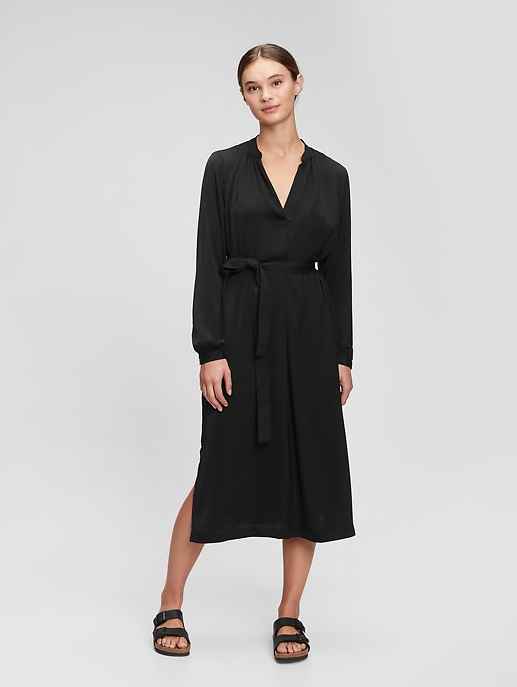 satin tie belt dress NWT Gap $80 Women's Black Satin Tie-Belt Dress, Sz XS