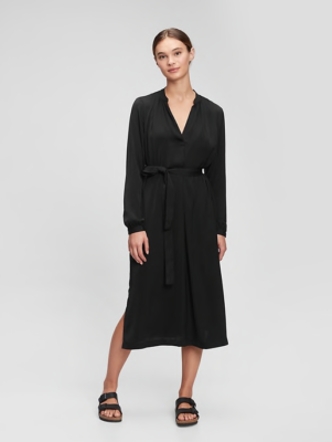 tie belt satin dress Formal Wedding Guest Dress Ankle Length Taffeta High Low Hem Gown 3 4 Sleeve Brown Emerald Green Eggplant Fall Winter Over 50, Black / M