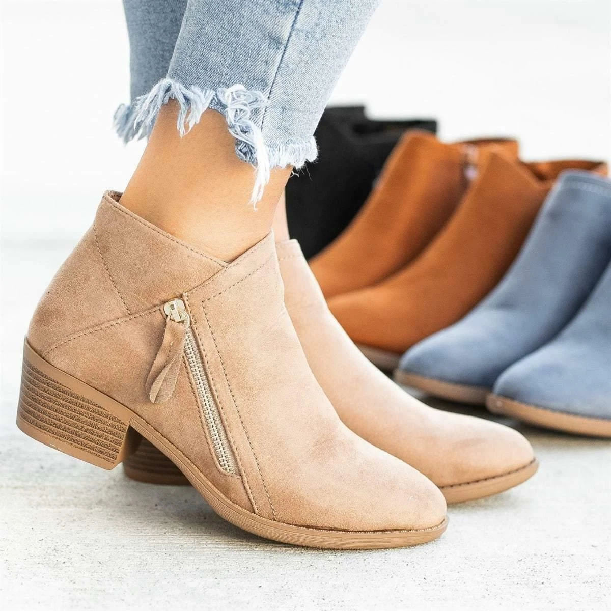 Jugar con Eliminación patrulla Botines De Tacón Cuadrado Para Mujer Botas De Ante Con Cremallera Lateral  Casual | eBay