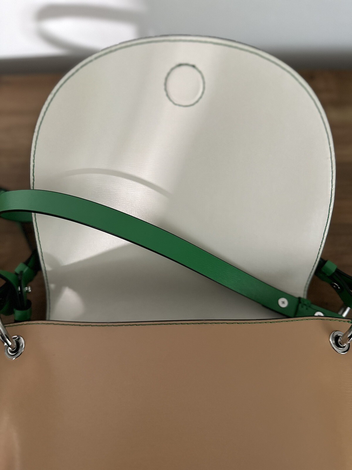 GANNI Colorblock Banner Crossbody Saddle Bag Green/Wh… Gem