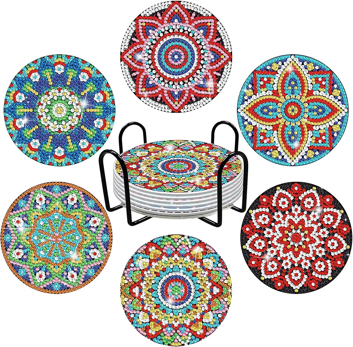 ASIPHITU Diamond Painting Coasters with Holder 6 Pcs Diamond Art Kits DIY  Mandal