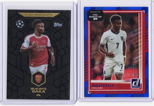 Bukayo Saka 2 Card Lot Match Attax Black Edge BE2 Donruss Red Parallel 082 205