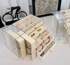 Jewellery Box Storage Organiser Large Capacity 5 Drawer 2 Side Display Beige