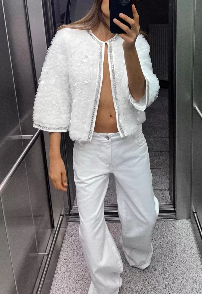 ZARA AW24 TEXTURED JACKET WITH RHINESTONE BEADING 3920/153 PREPPY SIZE L - Image 3 of 4