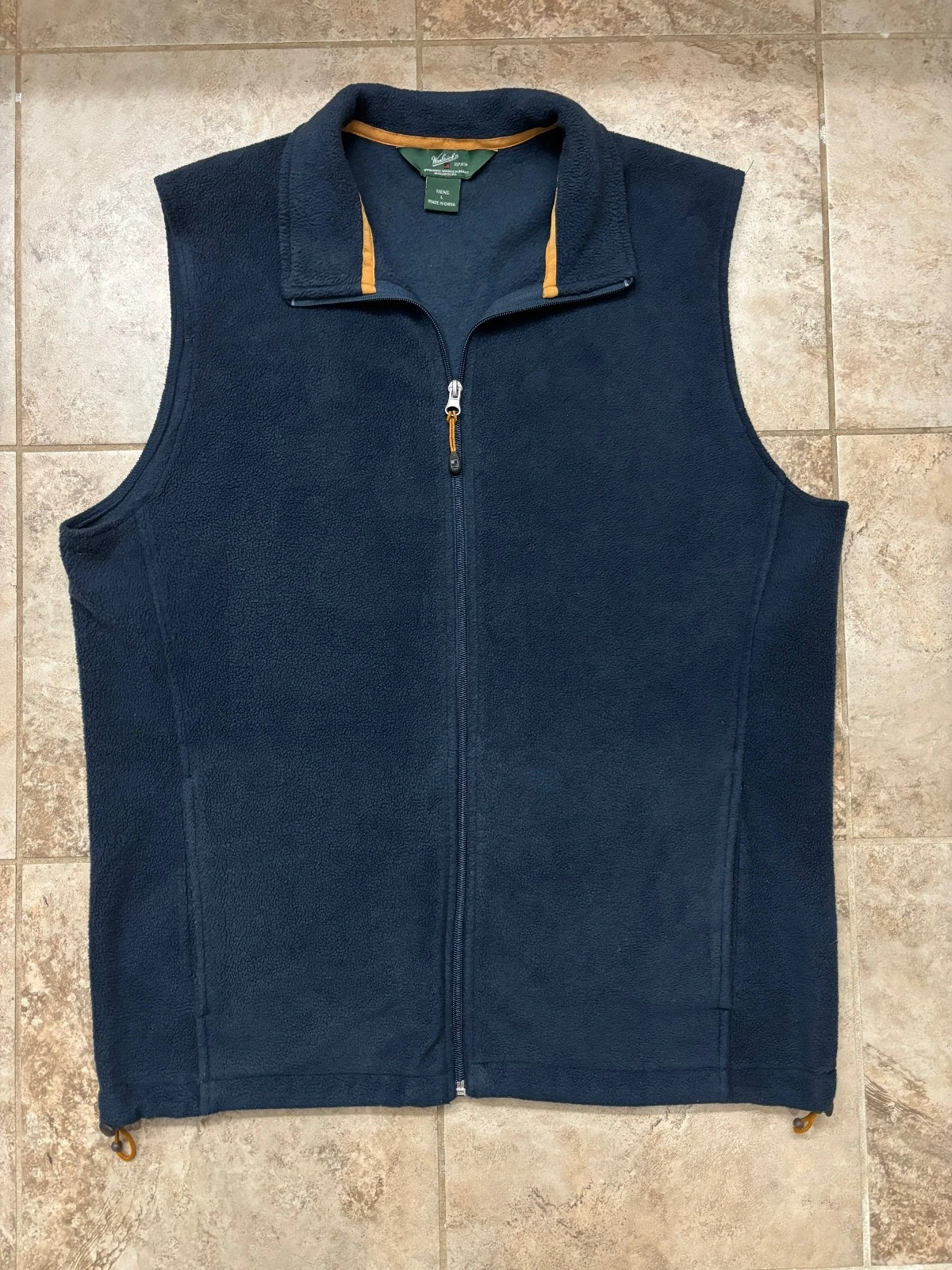 Woolrich Mens Full Zip Fleece Vest Size L Sleeveless Pockets Indigo Blue