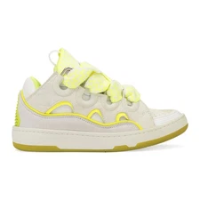 NIB LANVIN WHITE/FLOURESCENT YELLOW BASKETS CURB SNEAKERS SIZE 35 $970