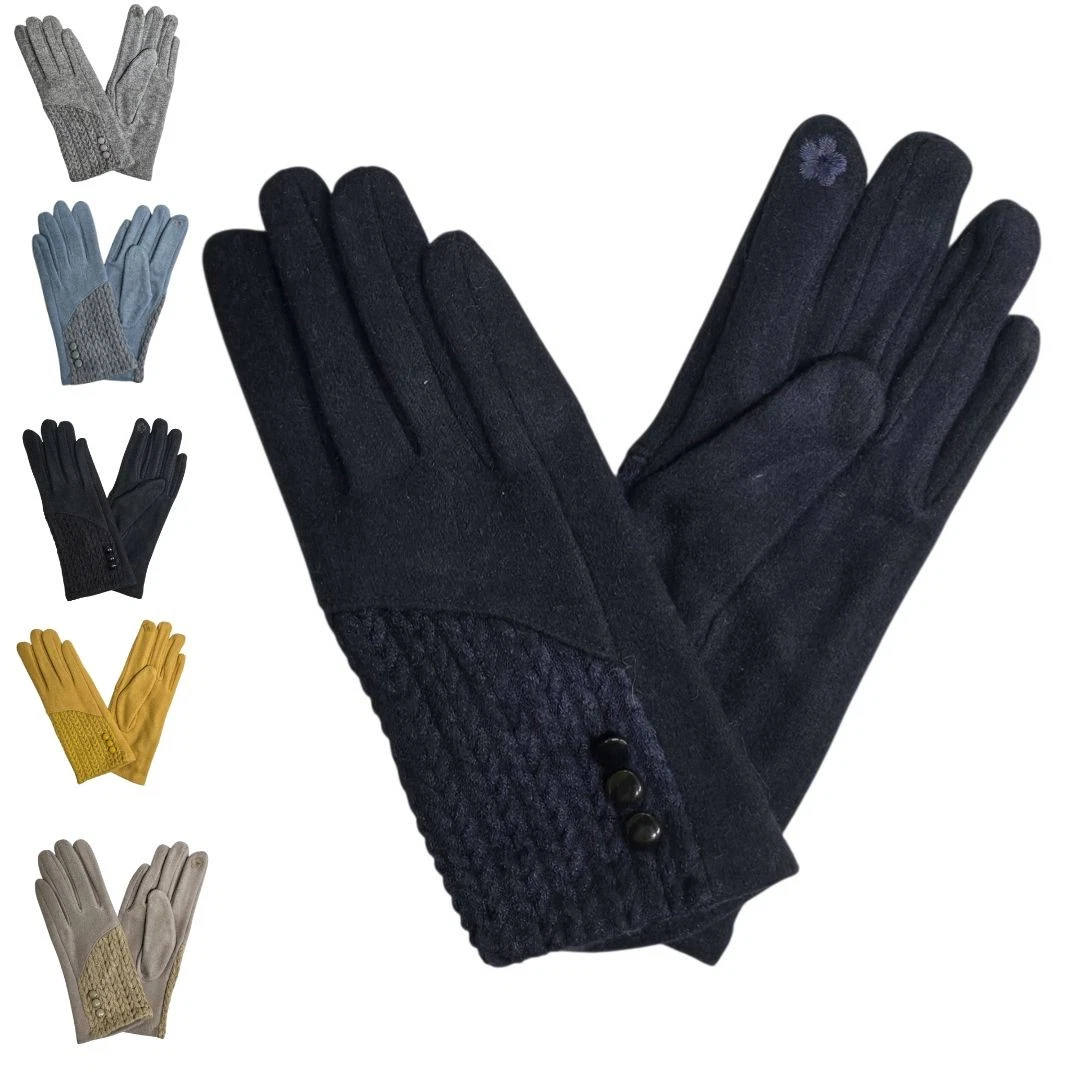Ladies Cashmere Blend Gloves with Button Detailing Soft Stretch Winter Gloves,