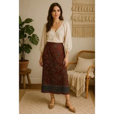 Citron Santa Monica Midi Satin Skirt XS Asian Beaded Y2K Whimsigoth Boho VTG